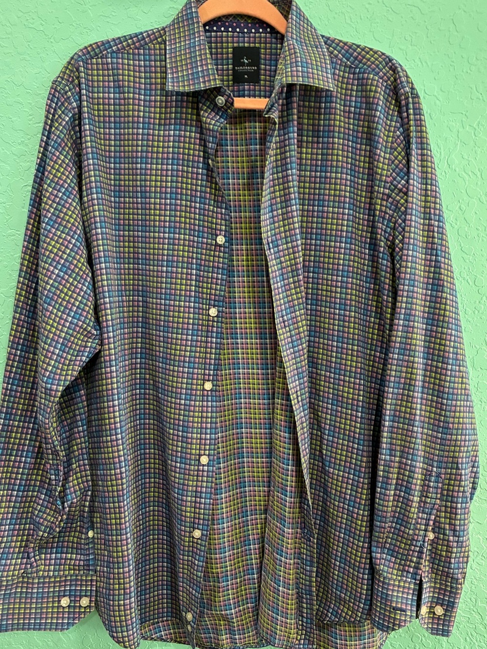 Men's TailorByrd Multicolor Check Long-Sleeve Button-Up Shirt XL plaid dress